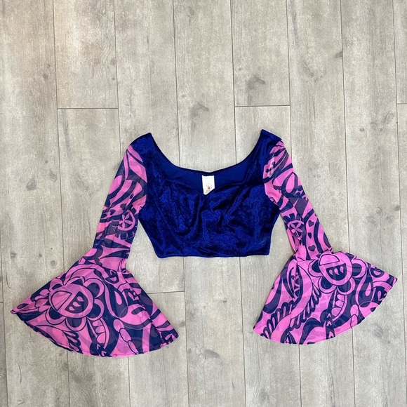 Vintage retro rubies hippie crop blouse top size large bell sleeves - Picture 2 of 12